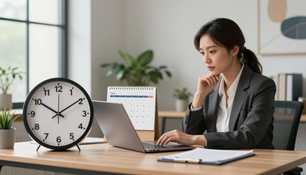 A serene office setting showcasing a modern workspace, where a professional woman in business attire is intently reviewing her laptop screen, reflecting the anticipation of receiving results. In the foreground, a sleek clock indicates precise timing, symbolizing the quick results process, while a calendar in the middle ground highlights key dates related to test results. Soft, natural lighting filters through large windows, casting gentle shadows and creating a calm atmosphere. The background features abstract art and plants, promoting a sense of professionalism and focus. The overall mood is one of hope and expectation, encapsulating the fluid timeline of receiving quick results. A serene office setting showcasing a modern workspace, where a professional woman in business attire is intently reviewing her laptop screen, reflecting the anticipation of receiving results. In the foreground, a sleek clock indicates precise timing, symbolizing the quick results process, while a calendar in the middle ground highlights key dates related to test results. Soft, natural lighting filters through large windows, casting gentle shadows and creating a calm atmosphere. The background features abstract art and plants, promoting a sense of professionalism and focus. The overall mood is one of hope and expectation, encapsulating the fluid timeline of receiving quick results.